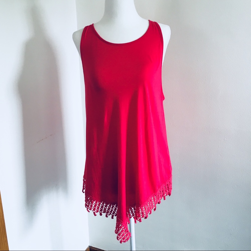 New York & Company Soho Tank Fringe Hot Pink